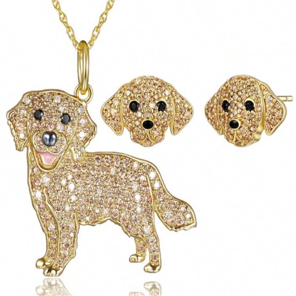 Golden Retriever Rhinestone Necklace and Earrings Set - Picture 4 of 6